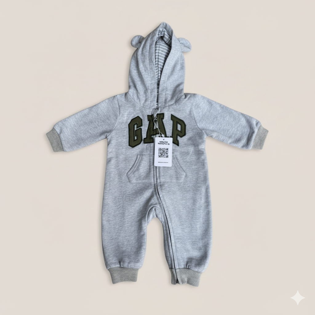 GAP Original Baby Jumpsuit – unisex,Gray Bear Hoodie with Green Logo | Mommy Minors.